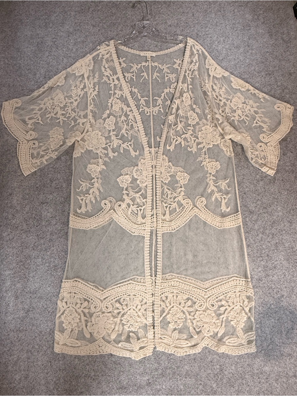 Adiva Ivory Embroidered Lace Kimono Cardigan Sheer Floral Boho Duster Cover Up S - Picture 2 of 6